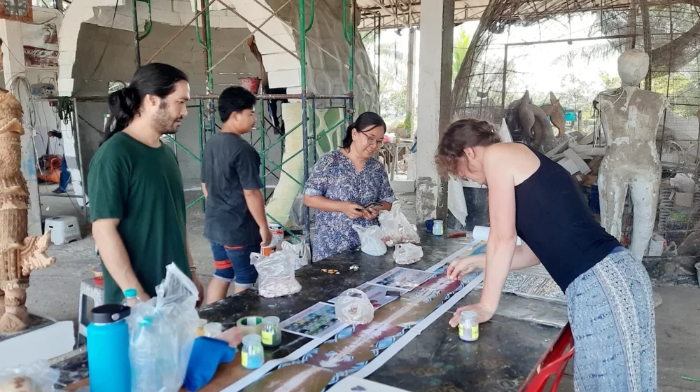 Students constructing sculpture