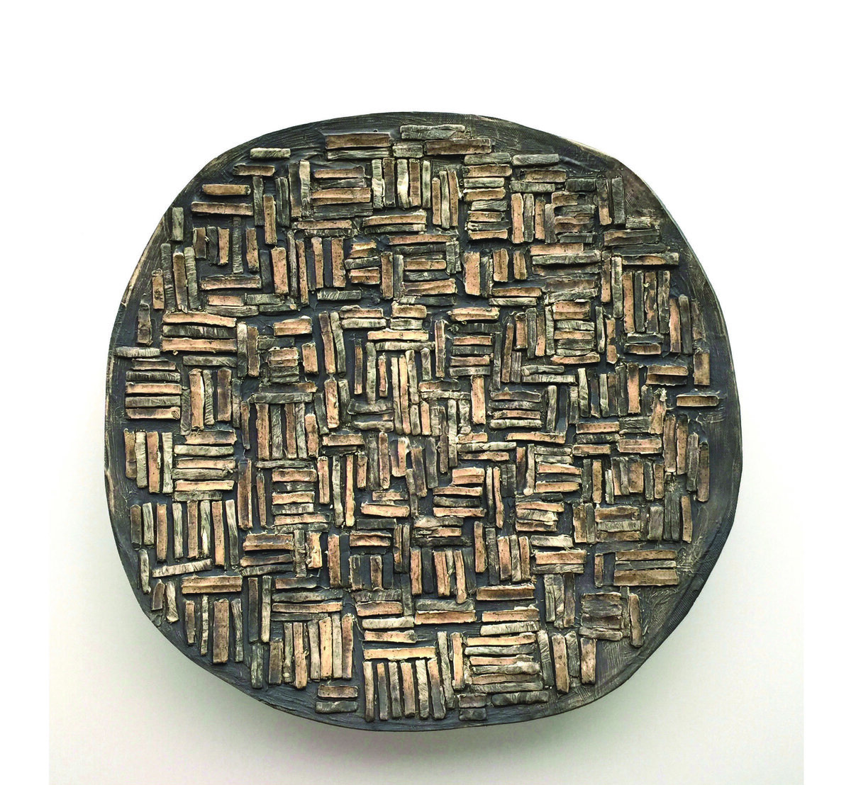bronze ceramic plate with a rectangular texture pattern