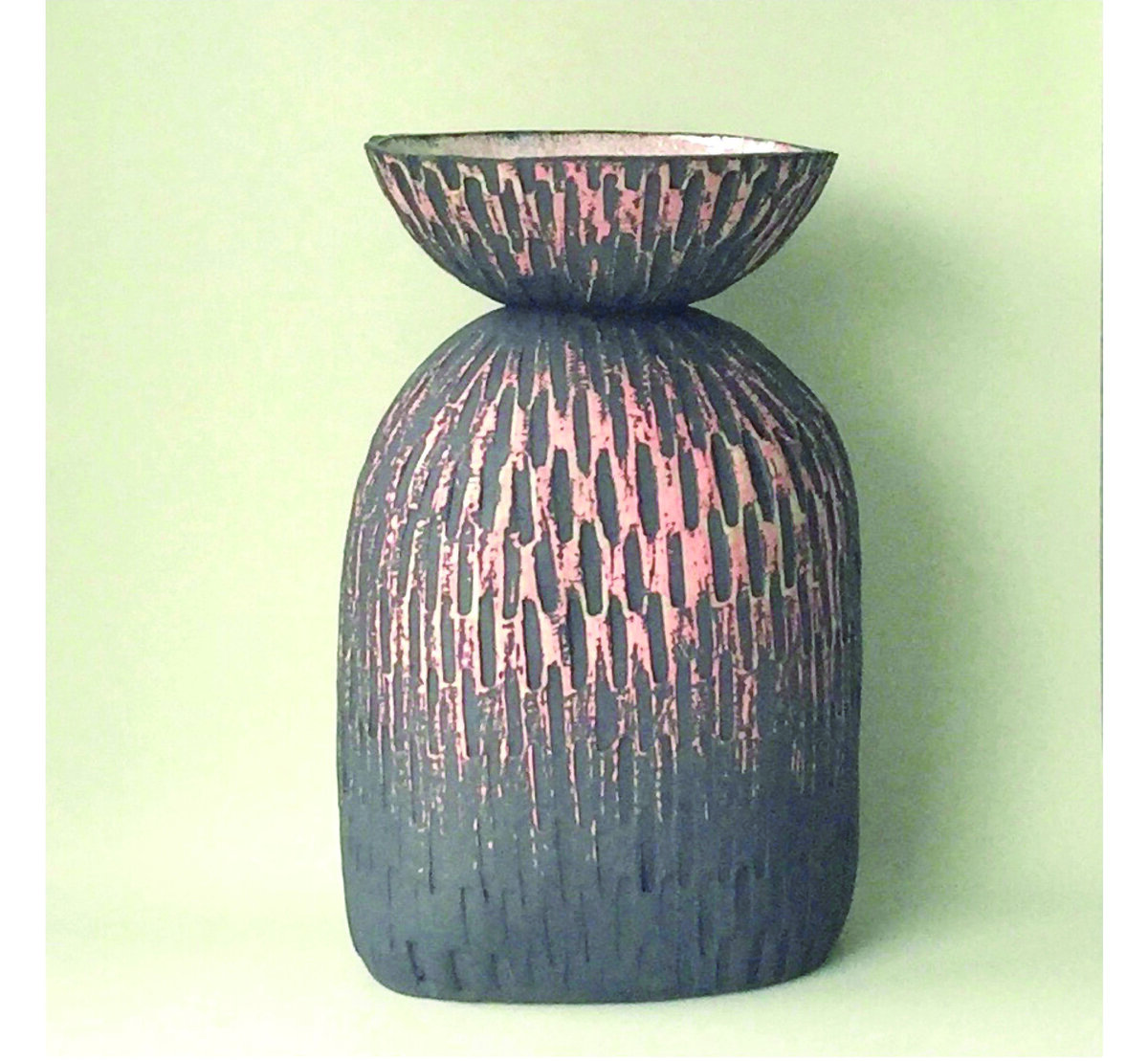 pink and purple textured ceramic vase