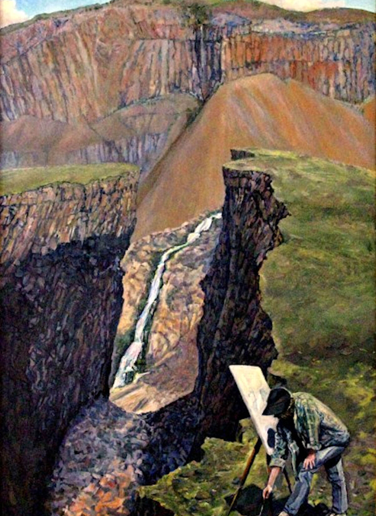 painting of a man painting a crevasse outside
