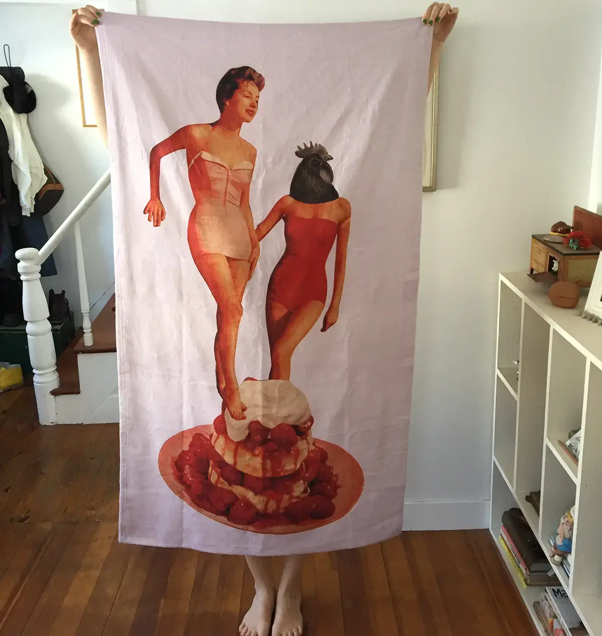 vintage image of women in swimsuits printed on cloth