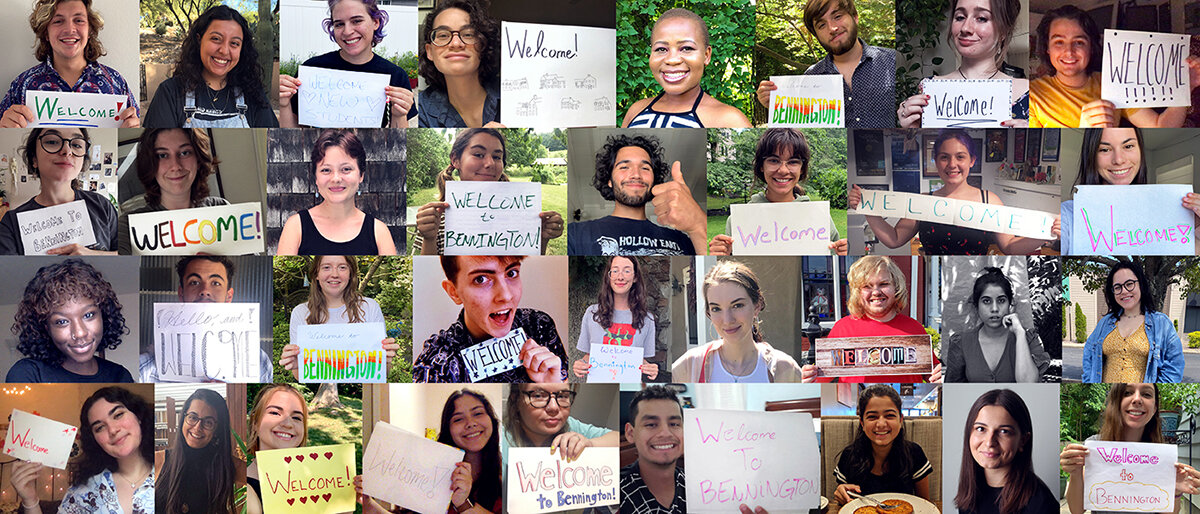 orientation collage of smiling faces and people holding welcome signs