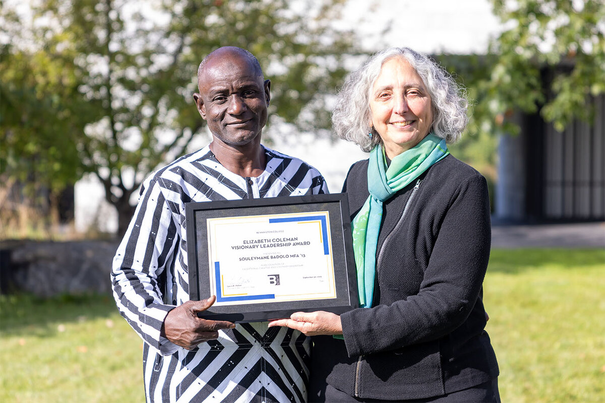 Visionary Leadership Award honoree Souleymane Badolo MFA ’13, left, with Susan Sgorbati, Director of the Center for the Advancement of Public Action
