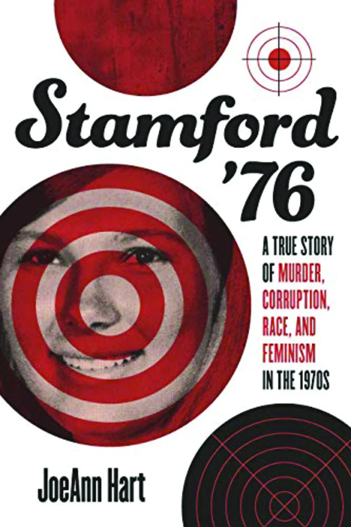 white book cover with red target graphics, one of white covers a face