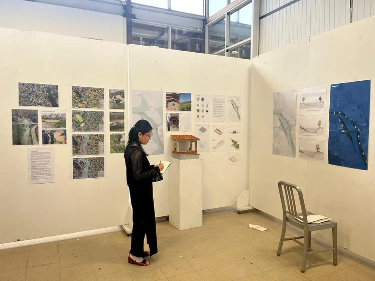 Tisa Shrestha with her architecture project, “The River the City Forgot,” which focused on flood-related disaster adaptation on the Kodku River Bank in Lalitpur, Nepal.