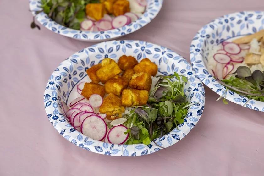 Tofu and greens on a plate