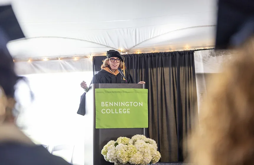 Commencement speaker Molly Jong-Fast MFA '04 at the podium