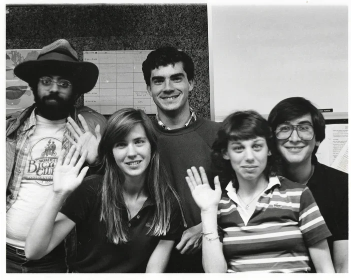  From left to right: Dushyant Pathak '85, Lucia Paronetto Caruana '85, Eric Ramirez-Ferrero ’85, Bethany Stanley '85, and David Kirshenbaum '85