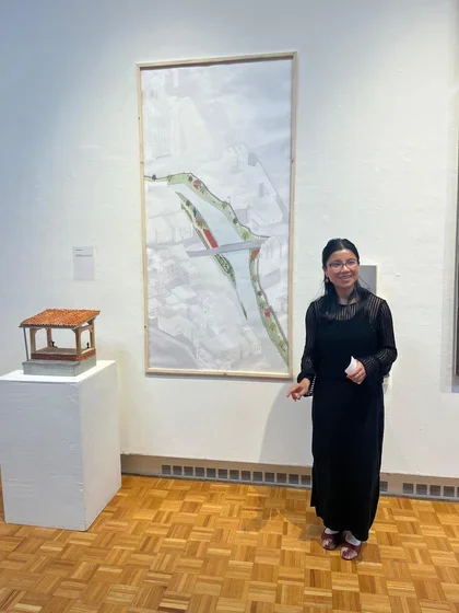 Tisa Shrestha with her architecture project, “The River the City Forgot,” which focused on flood-related disaster adaptation on the Kodku River Bank in Lalitpur, Nepal.
