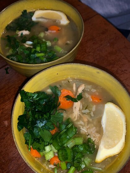 Photo of chicken rice soup
