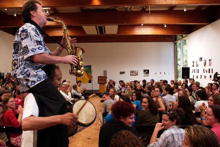 milford graves carries music faculty bruce williamson on his shoulders