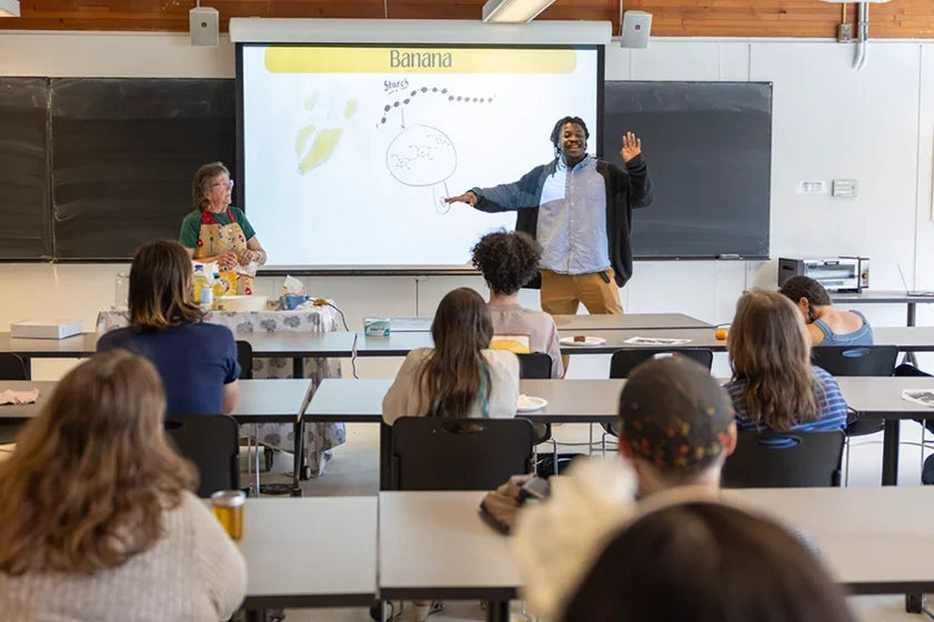 a professor leads a cooking chemistry class