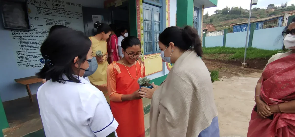 Kachina welcomed at a primary healthcare center in a remote part of Mehgalya, India. USAID funded the design of the curriculum to train these Community Health Officers across the country. 