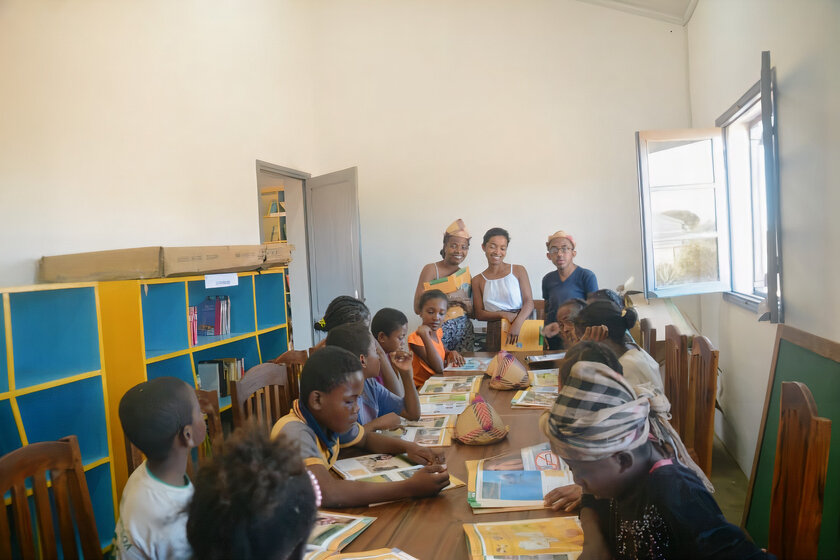 Image of children studying at the library