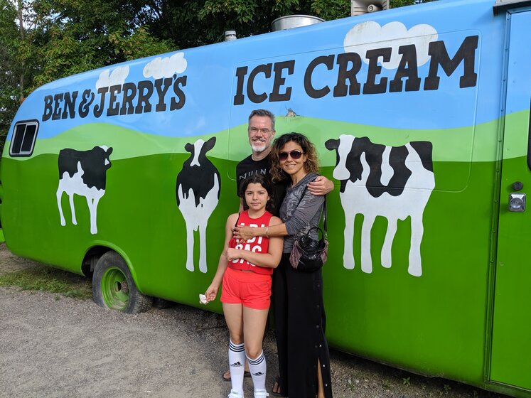 Image of family in front of Ben and Jerry's truck
