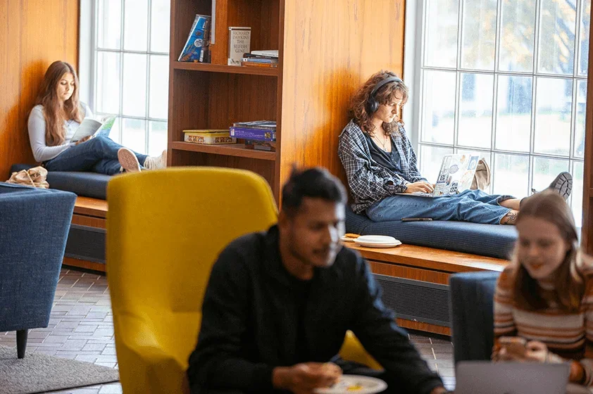 reading on the window seals in community spaces